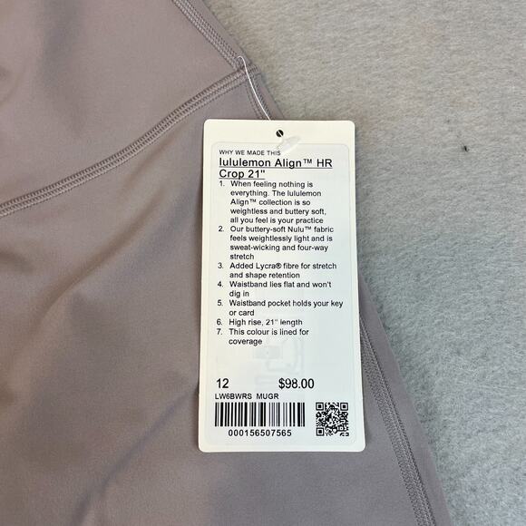 Lululemon Align HR High Rise Crop 21" Leggings Womens Sz 12 Mauve Grey - Picture 5 of 13